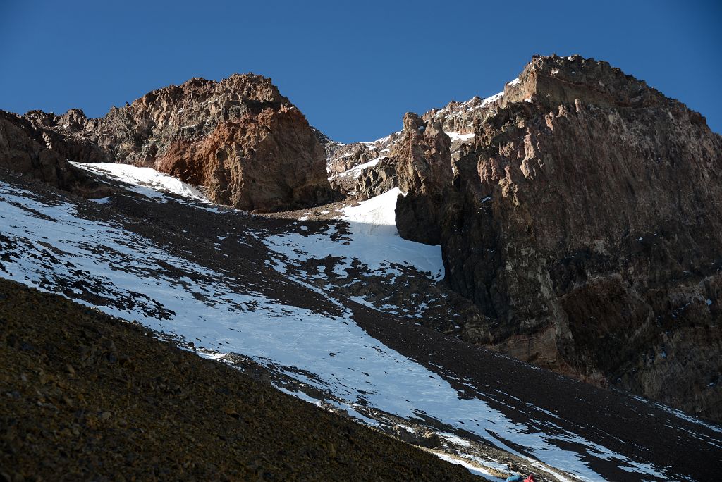23 The Gran Acarreo Climbs To A Cave Just To The Left Of Centre On The Climb To Aconcagua Summit